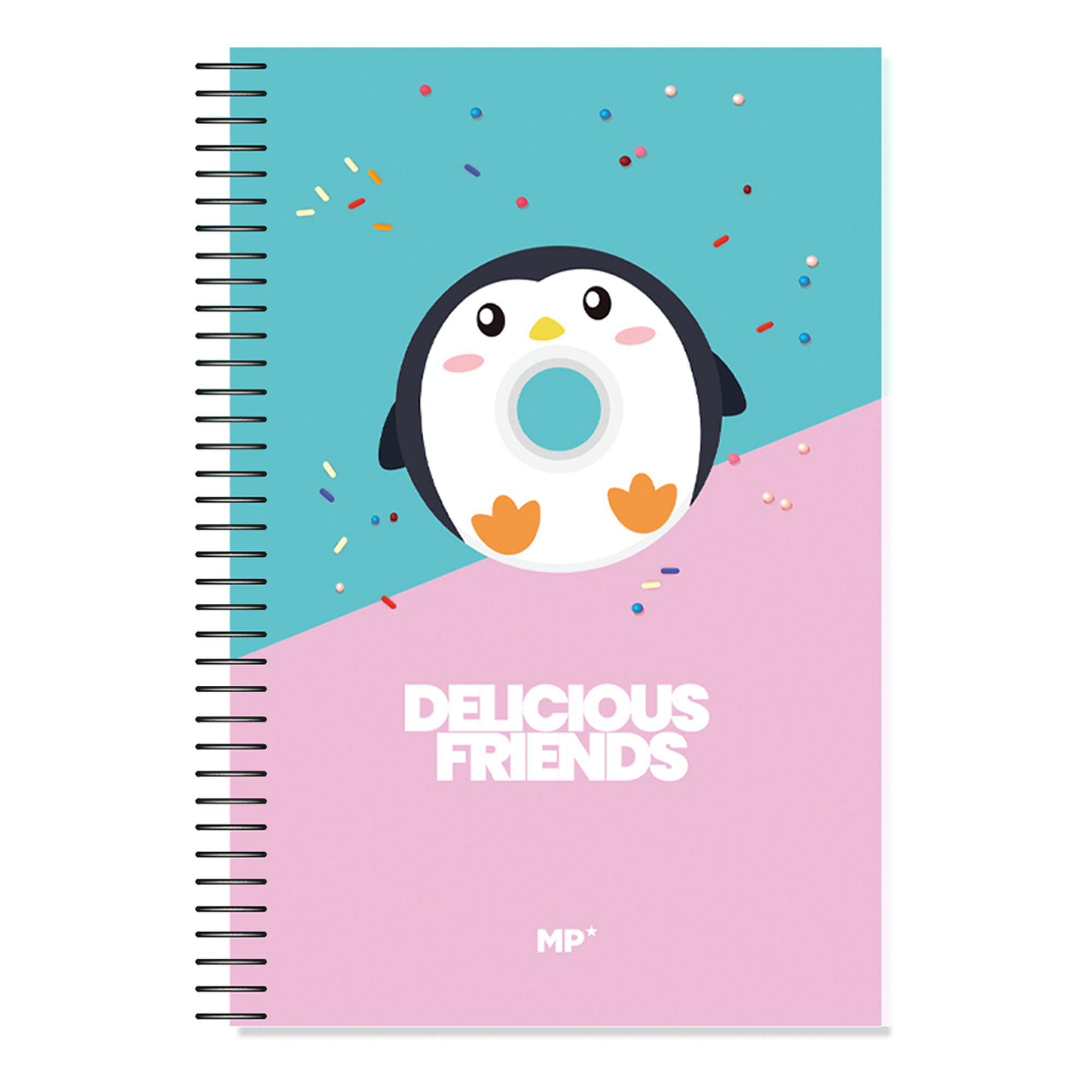 DAM PACK 6 UNIDADES CUADERNO ESPIRAL Fº 80 HOJAS 90 g/m² DISEÑO DELICIOUS FRIENDS PINGÜINO 21,5x31,5x2 Cm. Color: Multicolor