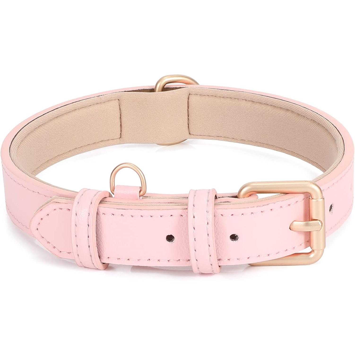 TK Collar de cuero para Perro, ajustable, cómodo, cómodo, resistente, para Perros Pequeños, medianos y grandes, Con Cabeza de aleación (Rosa, M)