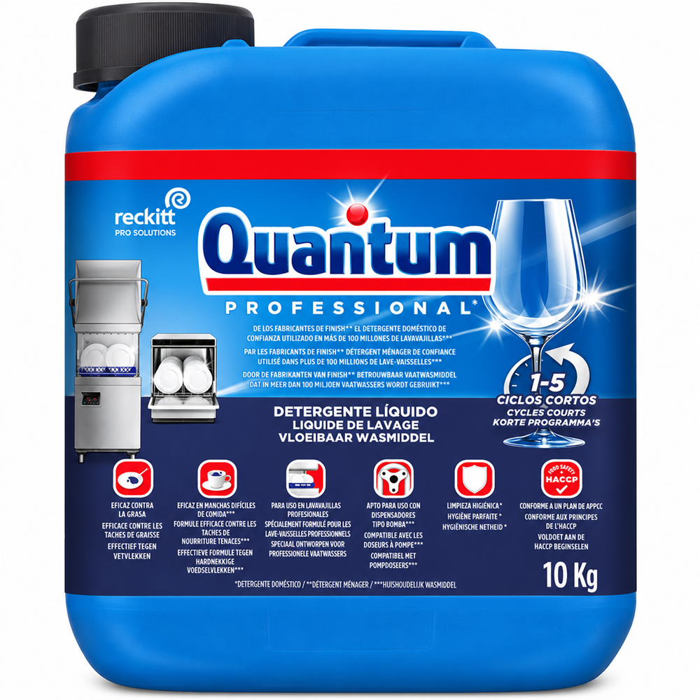 Finish Quantum Profesional Lavavajillas Líquido 10 kg - Detergente Lavavajillas Profesional para Hostelería, Restauración, Hoteles, Bares y Cafeterías - Limpieza Eficaz de Vajilla