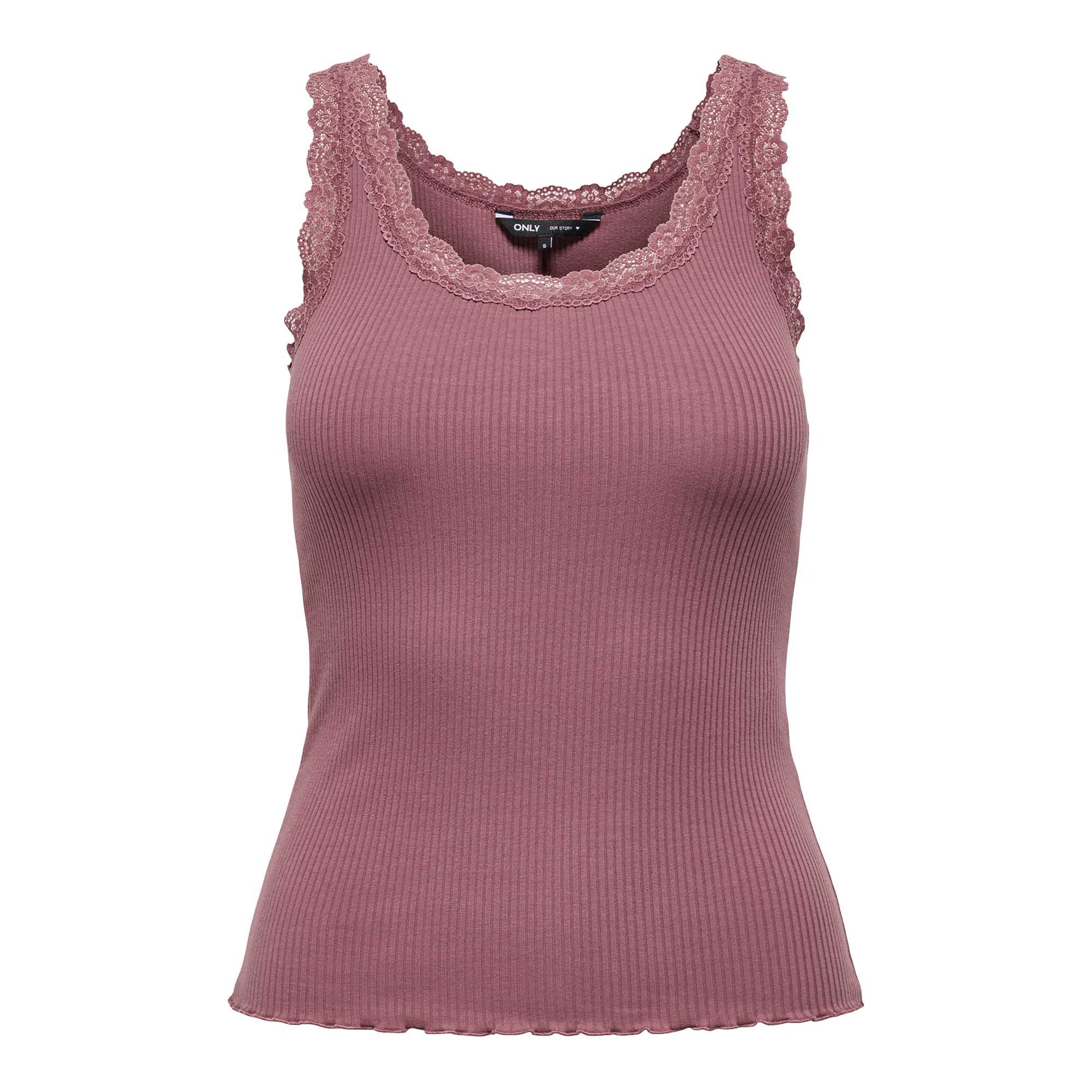ONLY Top para mujer - ONLSARA SHARAI LIFEW TANK TOP, encaje, acanalado, cuello redondo, algodón ONLSARA SHARAI LIFEW TANK TOP,