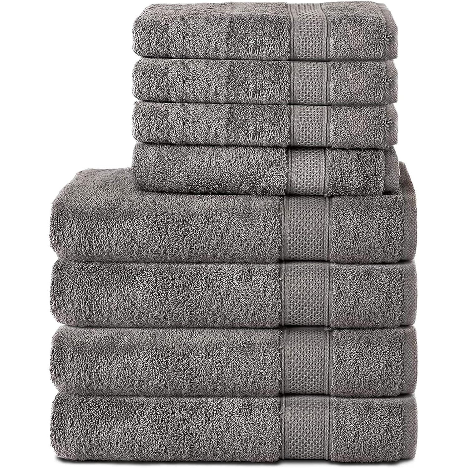 Juego de 8 Toallas de Mano de 100% Algodón, 4 Toallas de Baño de 70x140 cm Y 4 Toallas de Mano de 50x100 cm, de Rizo, Suave, Grande, Anthracita Gris