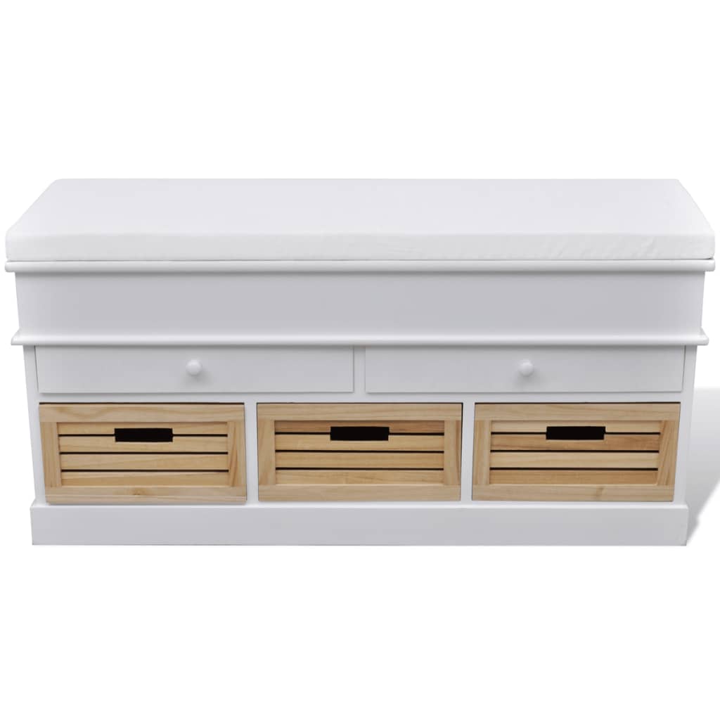 vidaXL Banqueta blanca con cojin y cajones / cestas