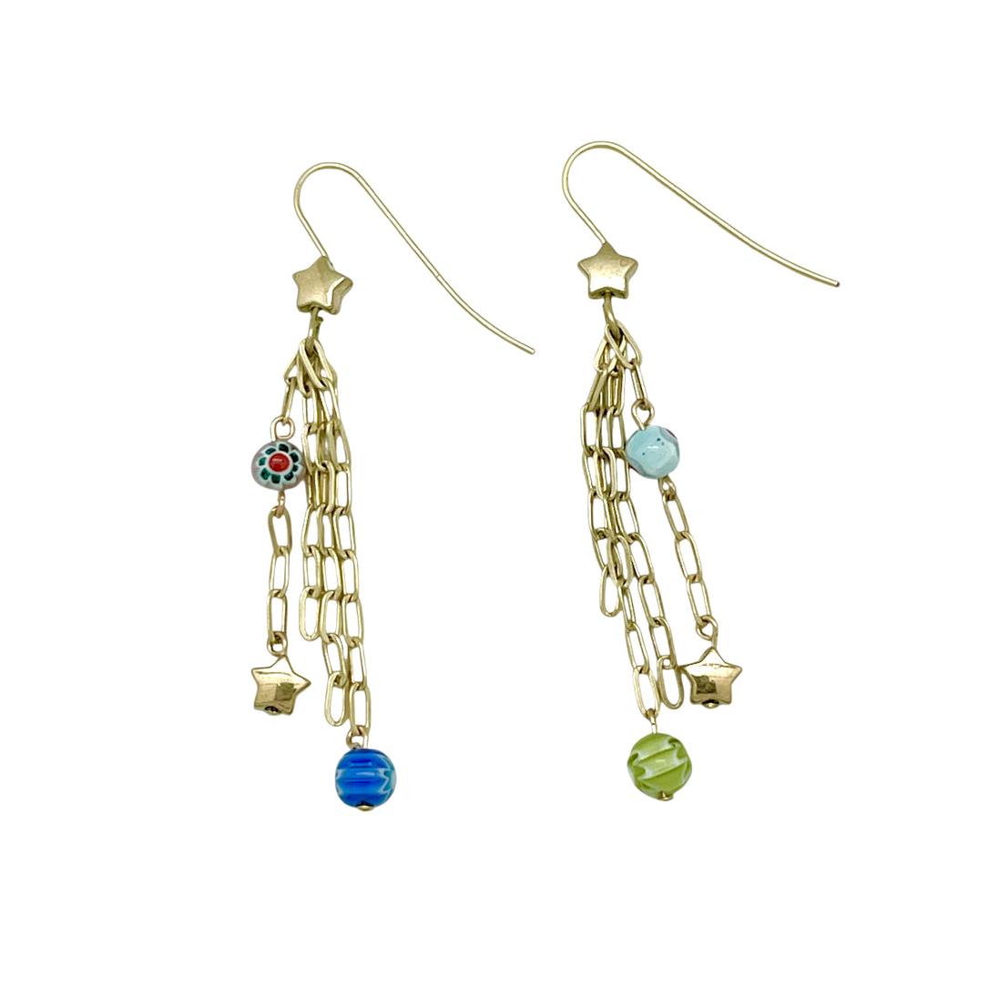 Pendiente cadenas Talisman de Luz latón dorado