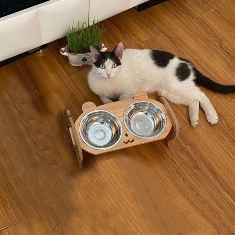 TK Tazas De Alimentación Elevadas Para Perros Y Gatos With Soporte De Madera Ajustable