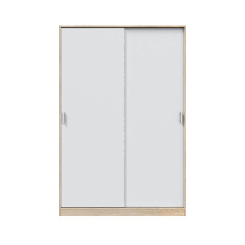 MOBELCENTER - Armario Juvenil Matrimonio 2 Puertas Correderas – Color Blanco Artik y Roble Canadian – Ancho: 120cm x Fondo: 50cm x Alto: 200cm (1411)