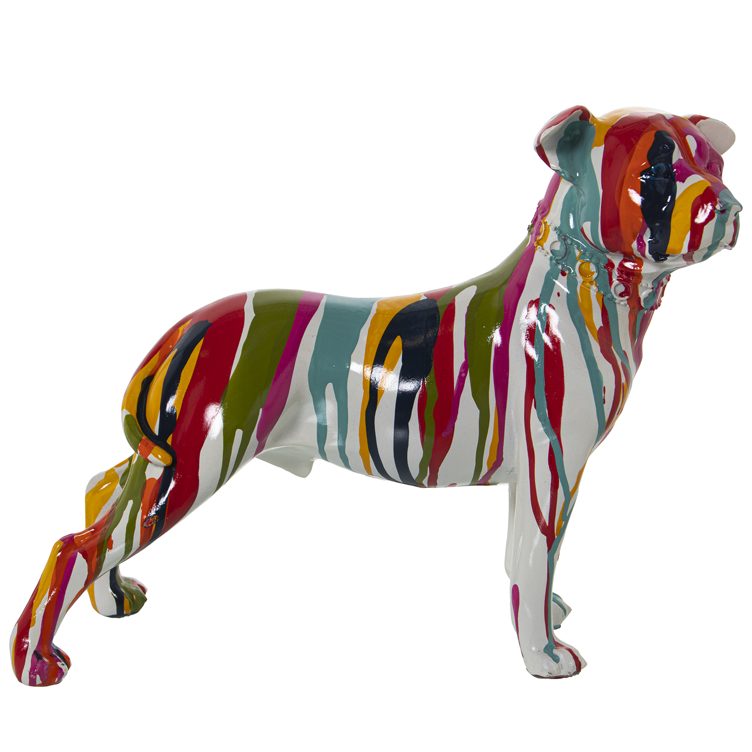 Figura perro resina multicolorchorros de pintura 29x12x24cm