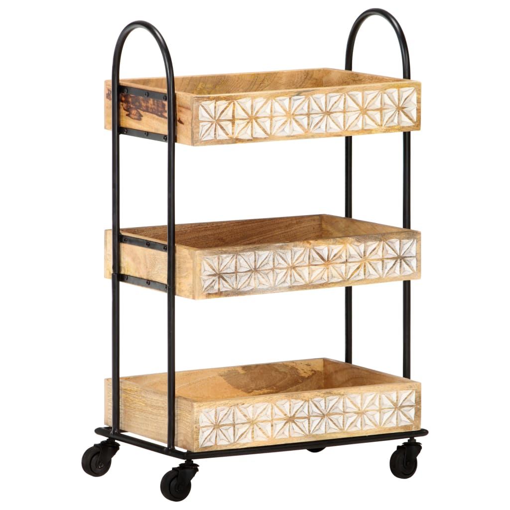 vidaXL Carro de cocina de 3 niveles madera maciza de mango 46x30x76 cm