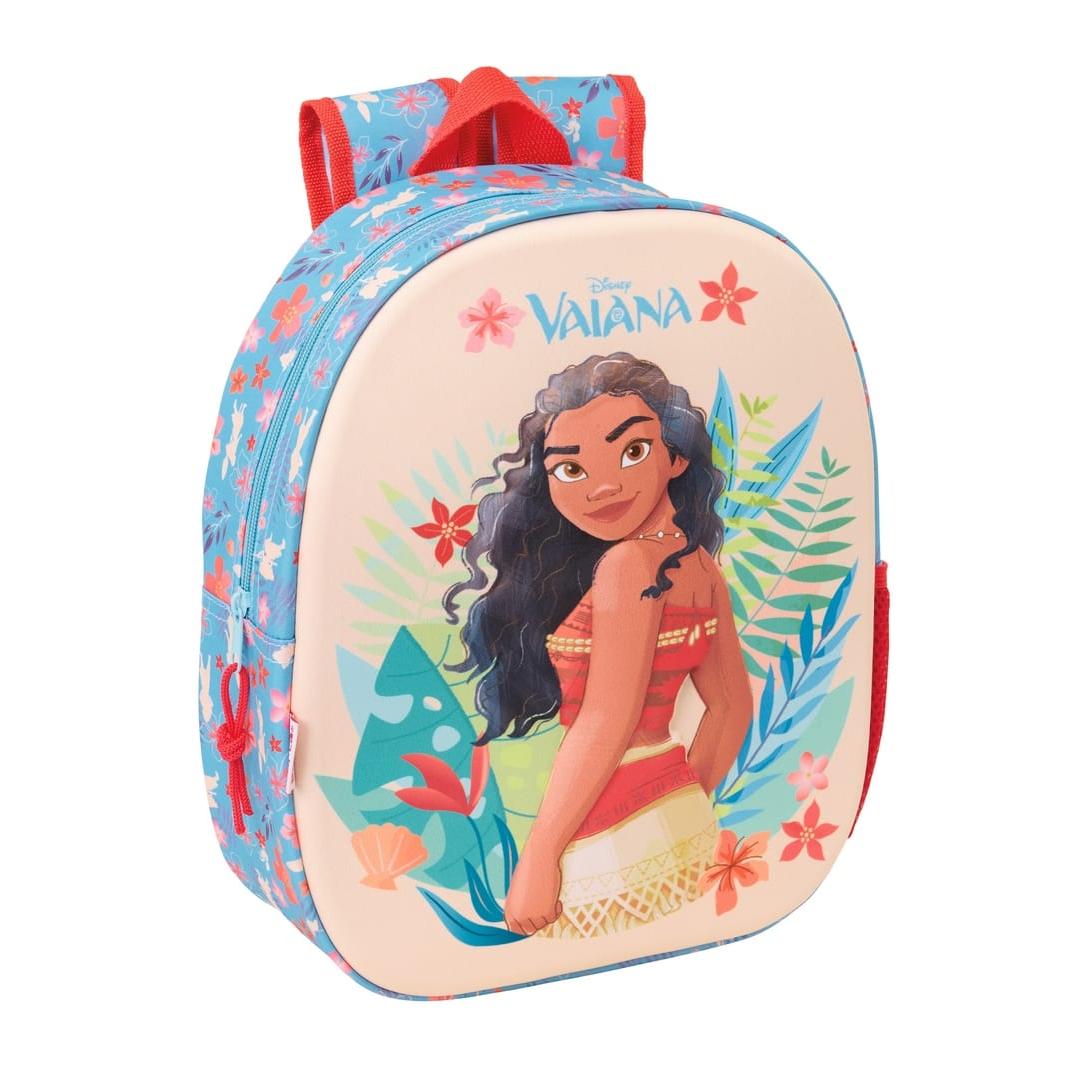 SAFTA | Mochila 3D Vaiana para Niña 27 x 33 x 10 Cm (8,9 Litros), Mochila Infantil Licencia Oficial Disney con Frontal Termoconformado, Hombreras Acolchadas y Bolsillo Portabotellas, Talla Única, Ideal para Guardería y Vuelta al Cole
