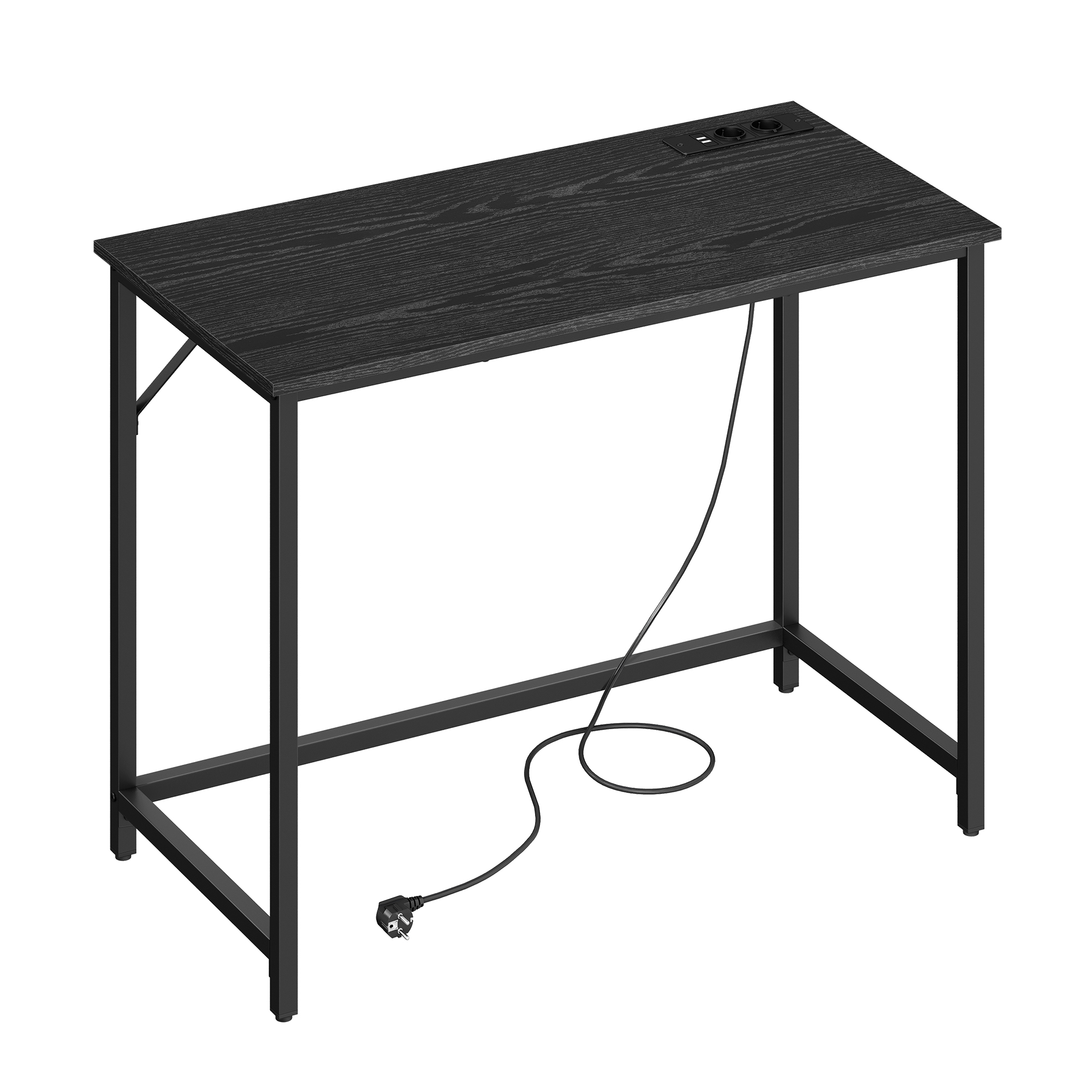VASAGLE Escritorio para Juegos con Luces LED y Tomas de Corriente Incorporadas, Escritorio con Estante para 2 Monitores, Mesa para Oficina Dormitorio, 60 x 100 x 76 cm, Negro Carbón/Marrón Rústico