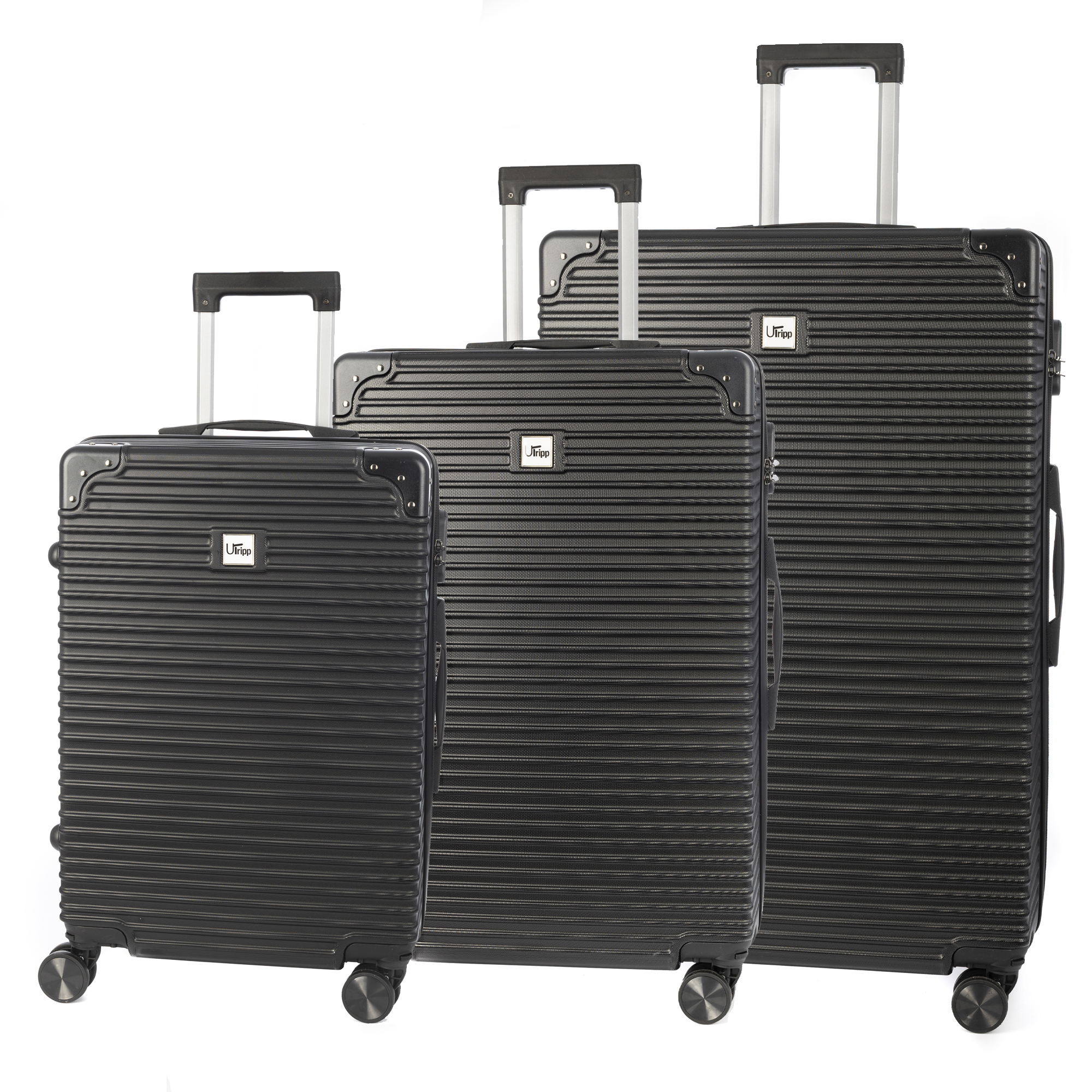 DAM Juego de 3 maletas Trolley, en material ligero ABS de alta resistencia con esquinas reforzadas. Cerradura numérica y 4 ruedas dobles extraíbles y giratorias 360°. 54x32x80Cm