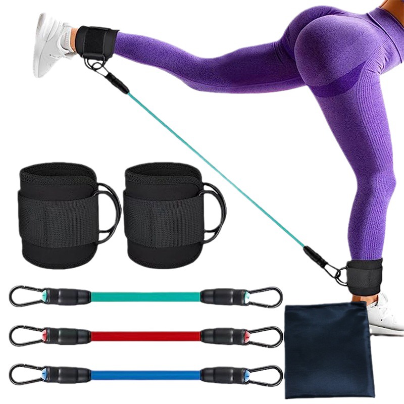 Juego de bandas de resistencia para tobillo, banda de tubo de tobillo con ajustable, 60 libras, tres bandas de resistencia diferentes, ejercicios de retroceso y glúteos, bandas de resistencia para piernas con correa de tobillo para mujeres y hombres