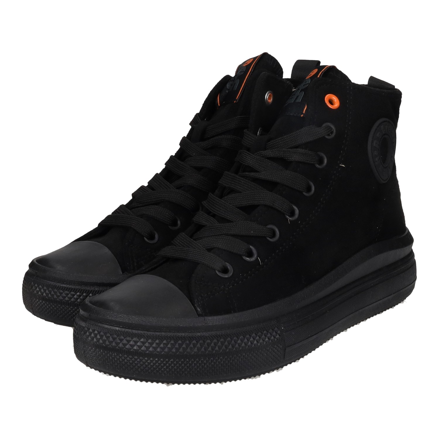 Botines marca REFRESH para mujer en color negro. Botines de Mujer de antelina en color negro con toques naranja - Animal free - Refresh