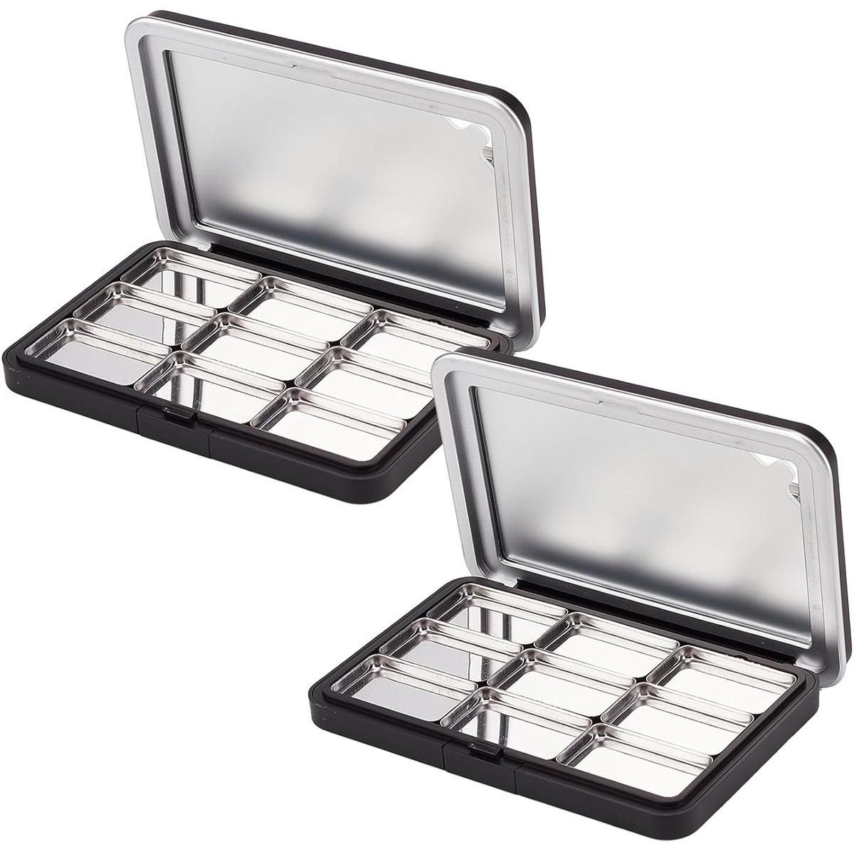 Paleta de sombras de ojos vacía de 2 piezas - Paleta de colorete de 9 compartimentos - Caja metálica vacía para sombras de ojos - Caja de almacenamiento para paletas de sombras de ojos - Ideal para manualidades, viajes y maquillaje - Ideal para colorete e
