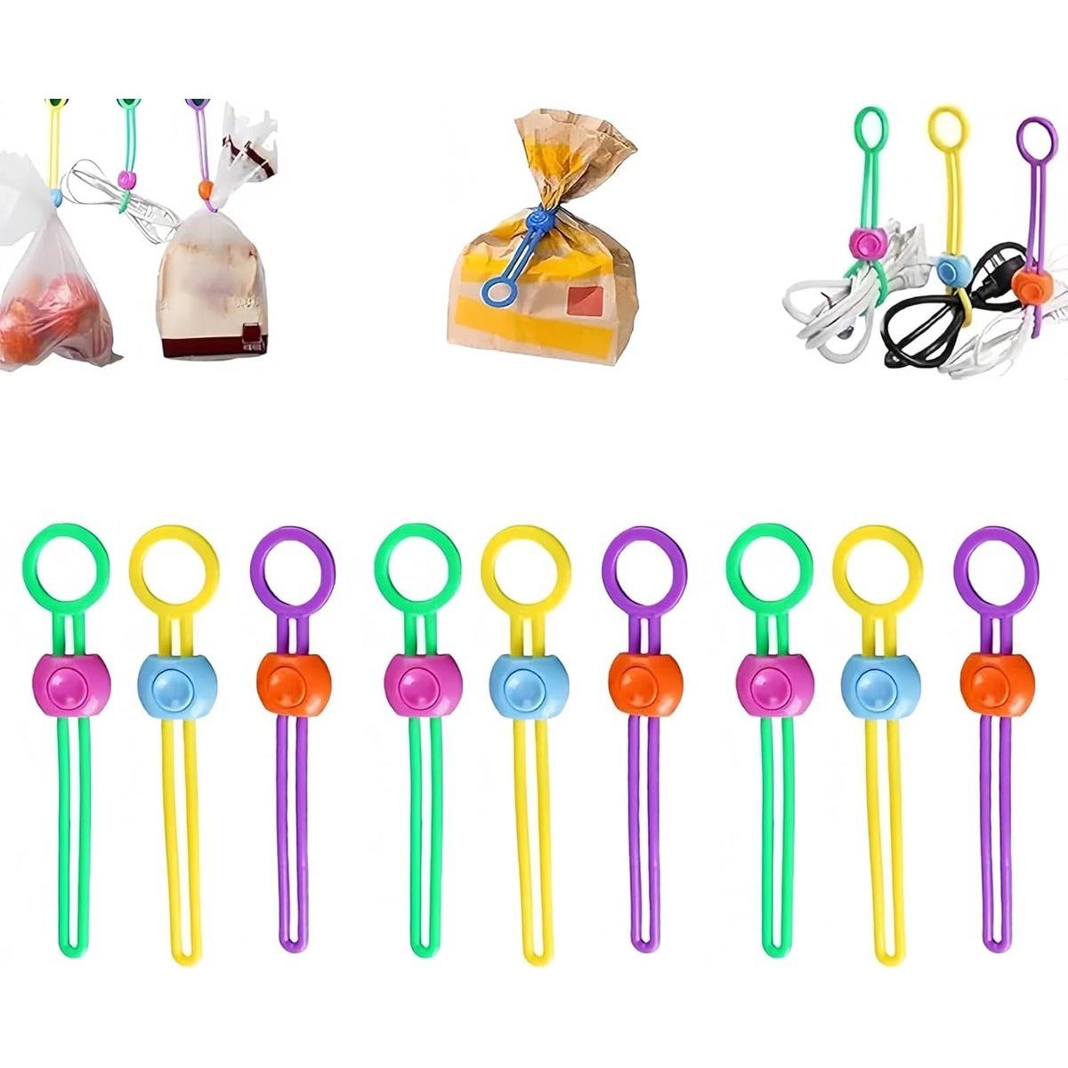Cinta para sellar alimentos - Selladora multifuncional - Bandas de sellado multifuncionales removibles - Bridas reutilizables - Organizador de cordón elástico de alta elasticidad - para sellar bolsas de alimentos - 9 piezas (verde, amarillo, morado)