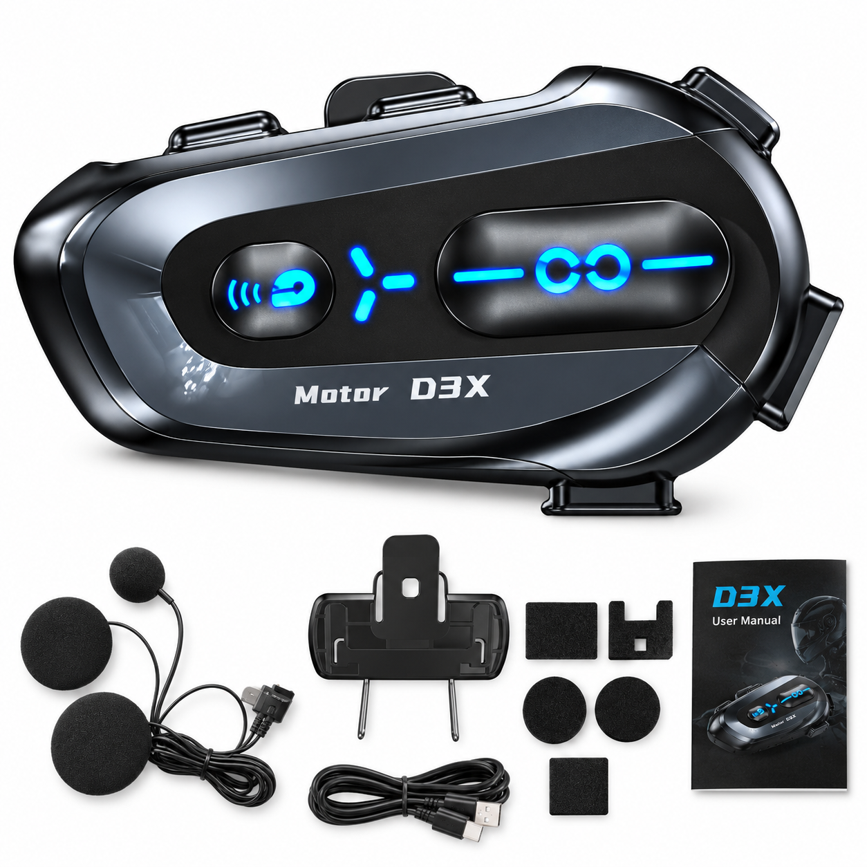 Intercomunicador Bluetooth para Moto - Sistema manos libres IP56 con alcance de 300 m, música y batería de larga duración 22 horas