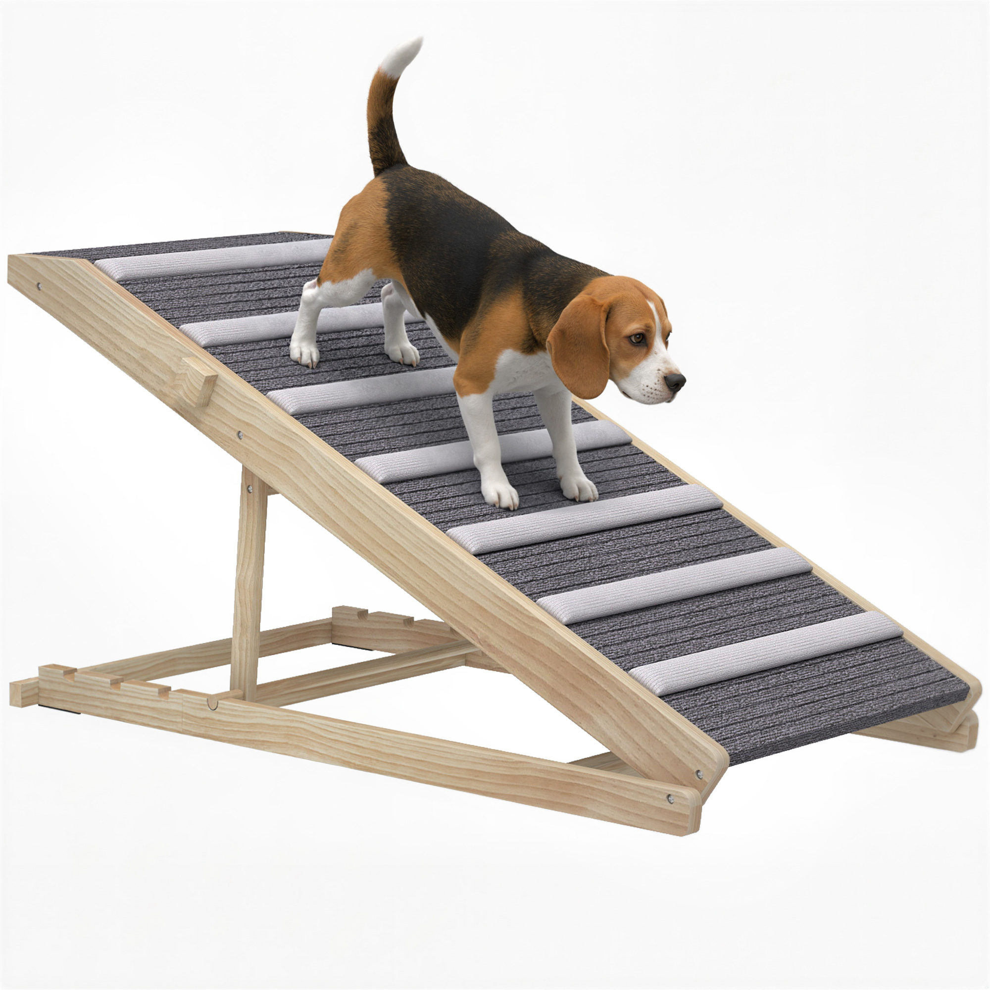 PawHut Rampa para Perros Plegable y Altura Ajustable 35-50 cm, Rampa para Mascotas de Madera con Alfombrilla Antideslizante y Asa, para Perros Pequeños Medianos y Grandes, para Cama Sofá, 100x50x50 cm