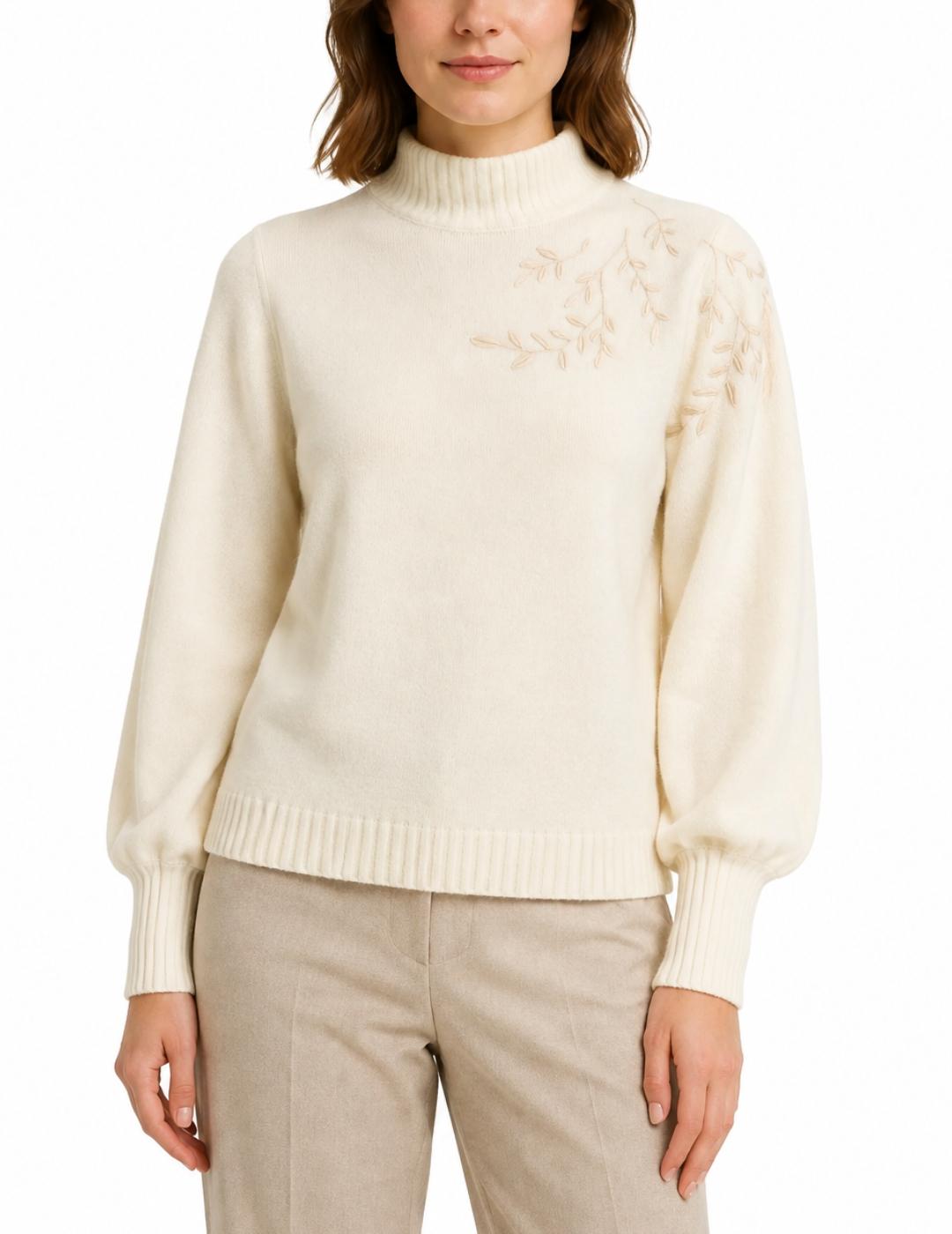 Jersey Only Beauty beige de lana bordado para mujer