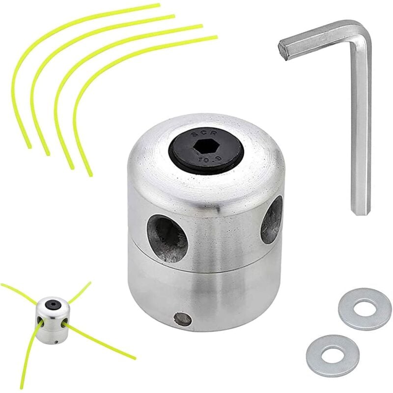 CA Cabezal desbrozadora universal de aluminio, cabezal de corte de hilo, carrete de nailon de doble hilo para cortacésped (1 cabezal + 4 hilos).