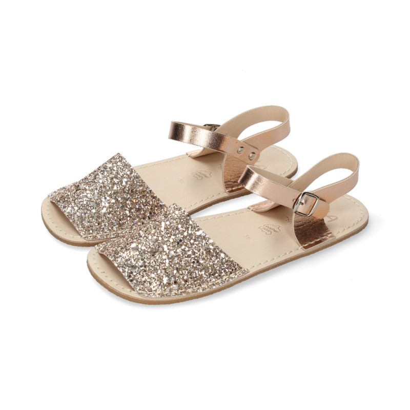 Sandalias planas de Mujer RIA 29890 PEACH MENORQUINA BAREFOOT CORREA GLITTER PEACH 38993 26V