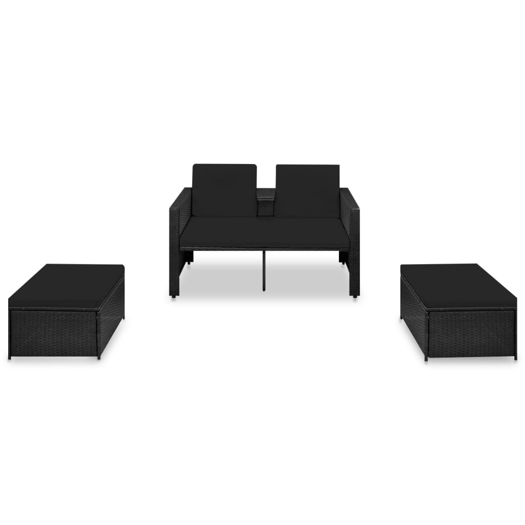 vidaXL Set de muebles de jardín 3 pzas y cojines ratán sintético negro