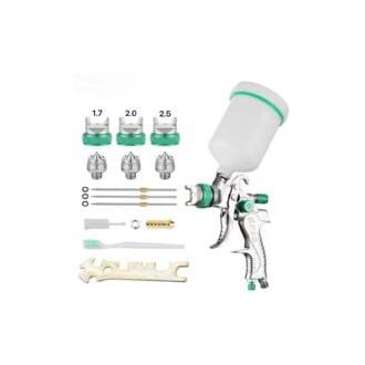 CA Kit de aerógrafo profesional de alta presión con alimentación por gravedad, pistola de pintura neumática HVLP de 600 cc, 1,7 mm/2,0 mm/2,5 mm, 3 boquillas.