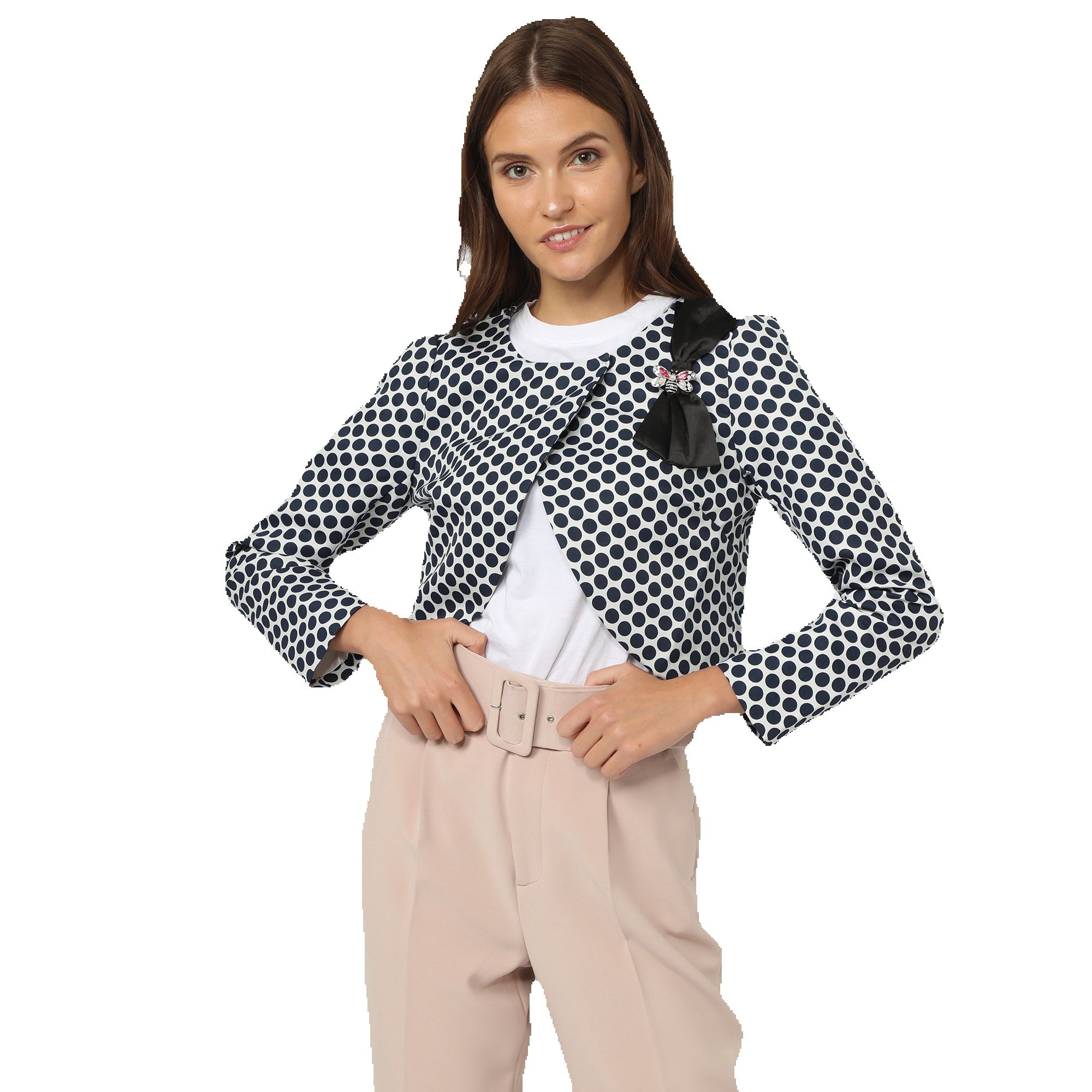 ANANY - Chaqueta AN-290060 corta femenina con corte favorecedor y bajo desigual, tejido ligero de excelente caída en 100 % poliéster