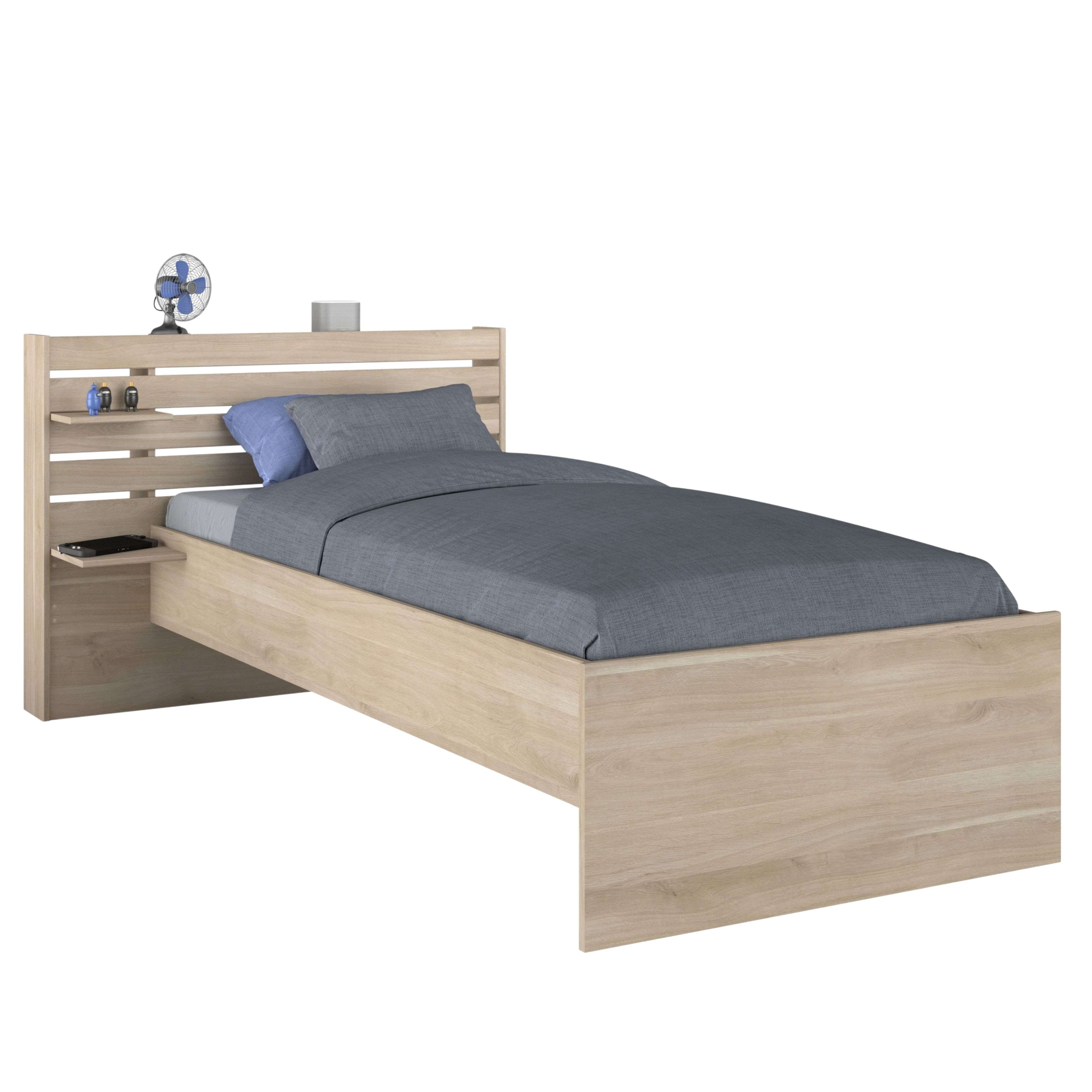 Miroytengo Cama Juvenil Eik en color Roble Japonés con cabecero 90x190-200 cm