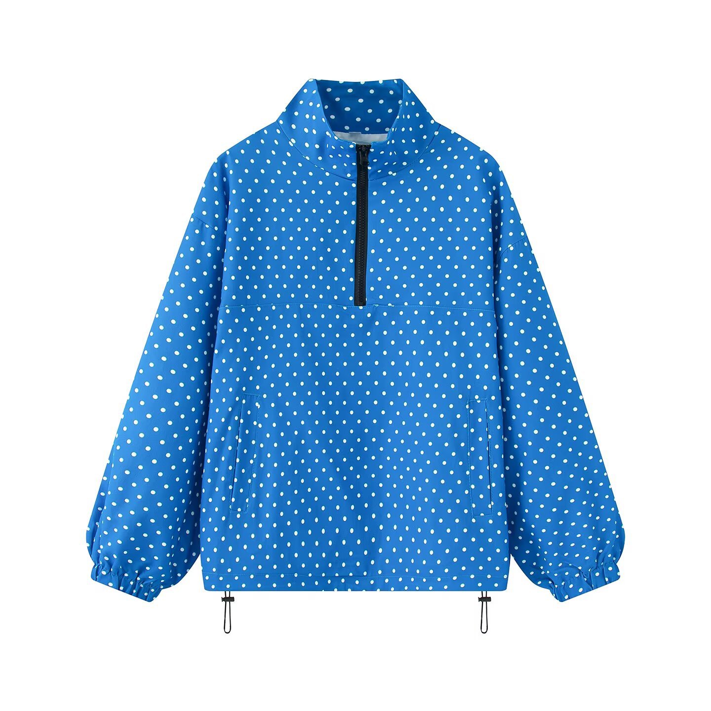 Chaqueta cortavientos holgada de lunares para mujer, sudadera con cremallera.