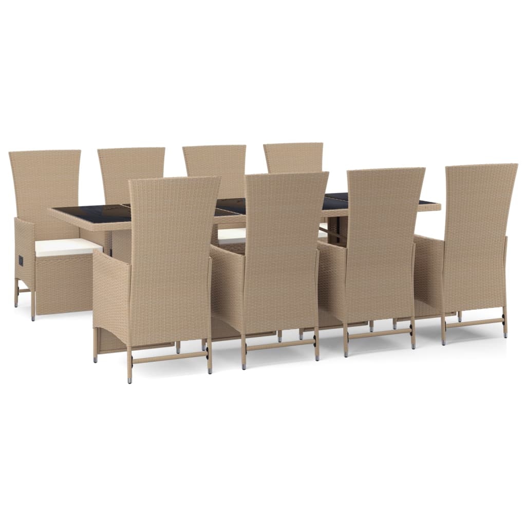 vidaXL Set comedor de jardín 9 pzas con cojines ratán sintético beige