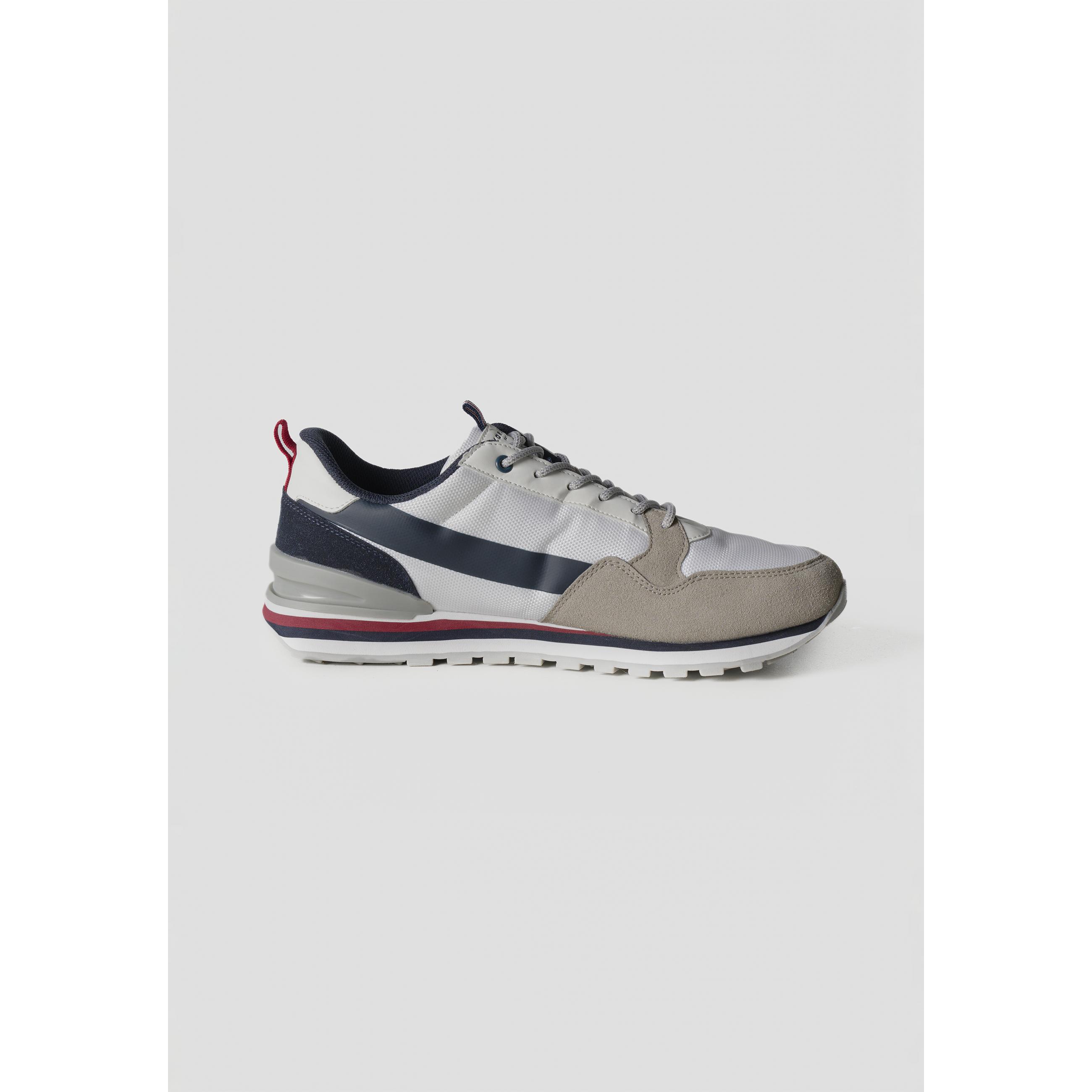 Koroshi - Zapatillas hombre sneaker retro running Koroshi Blanco con malla transpirable y serraje, suela antideslizante color navy y rojo