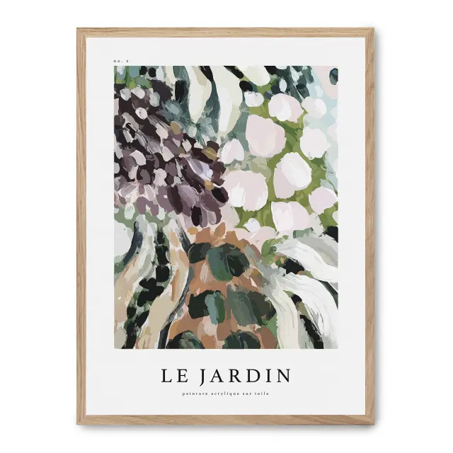 Cuadro le jardin vi 30x40cm, Póster impreso en papel de primera calidad de 180gr, montado sobre marco de madera MDF acabado roble., Arte - Pinturas