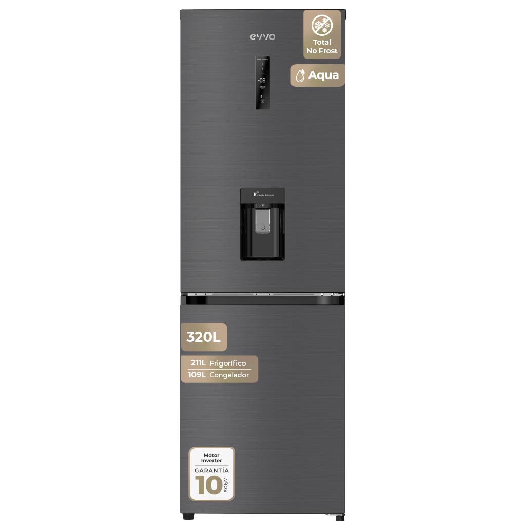 EVVO - Frigorífico Combi F56 Aqua 320 L (211 L frigorífico + 109 L congelador) con tecnología Total No Frost, Motor Inverter y bajo nivel de ruido (39 dB)