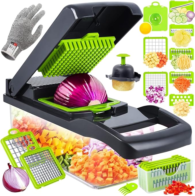 Mandolina Para Cocina, Mandolina Multiusos 16 En 1,Cortador De Verduras, Cortador De Vegetales Multifunción Con 7 Diferentes De Hoja Reemplazable, Cortador De Verduras Manual Para Cocina