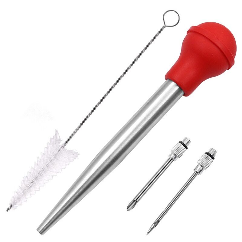 CA Utensilios de cocina: Tubo para condimentos de pavo, aguja de acero inoxidable para condimentos de barbacoa (roja)