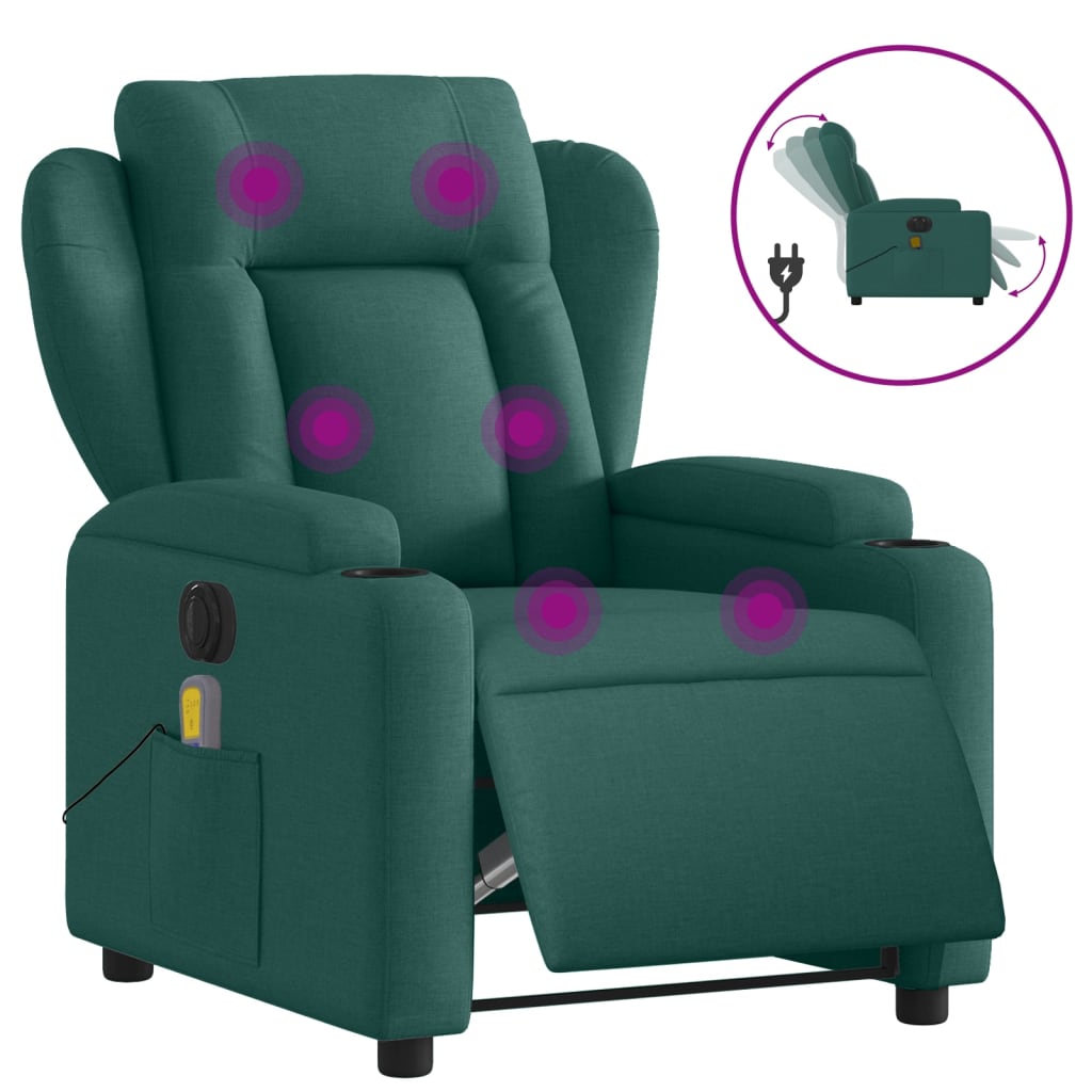 Vidaxl Sillón Reclinable de Masaje Eléctrico Tela Gris Claro, Gris Oscuro, Negro