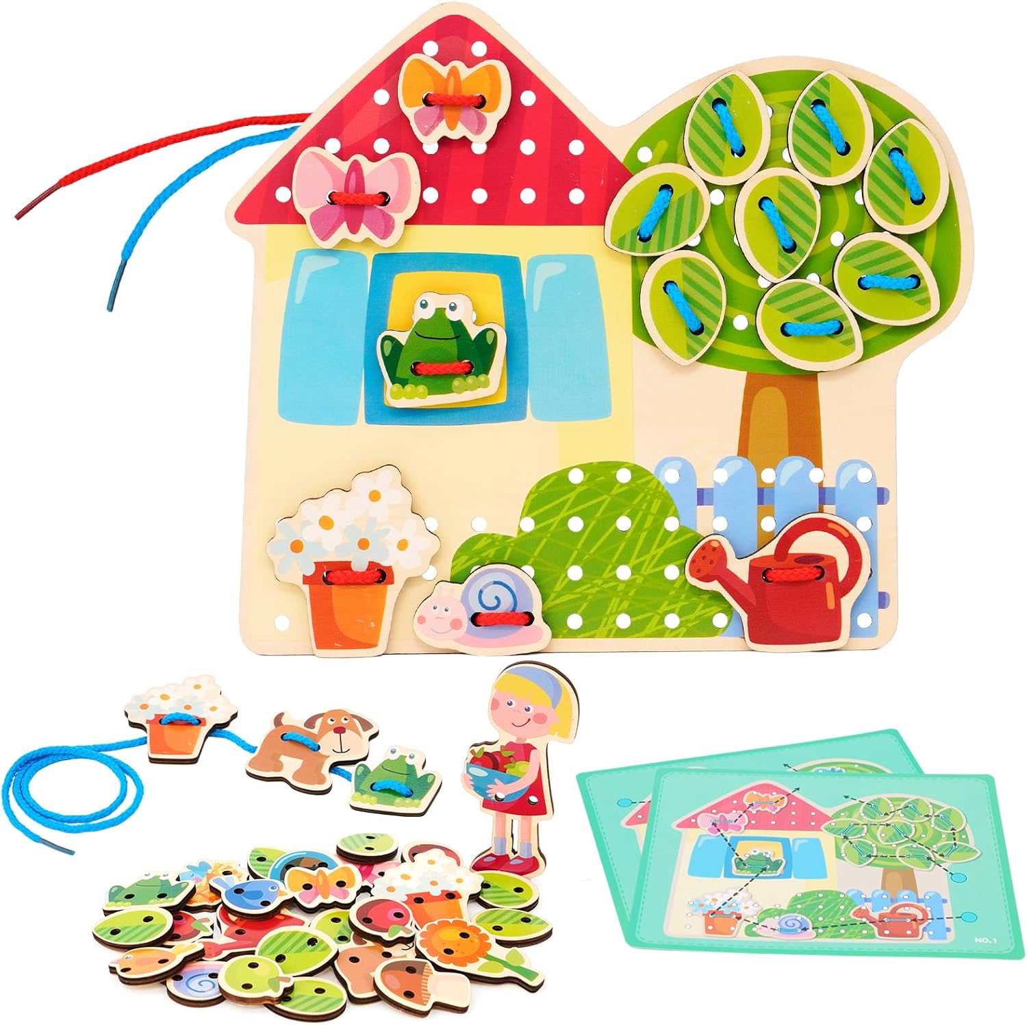 Juguetes de Madera Montessori para Niños y Niñas, Juego de Enhebrado con Hilos para Motricidad Fina, Juguetes Sensoriales Educativos Tempranos, Actividad Creativa y de Aprendizaje para Pequeños Exploradores