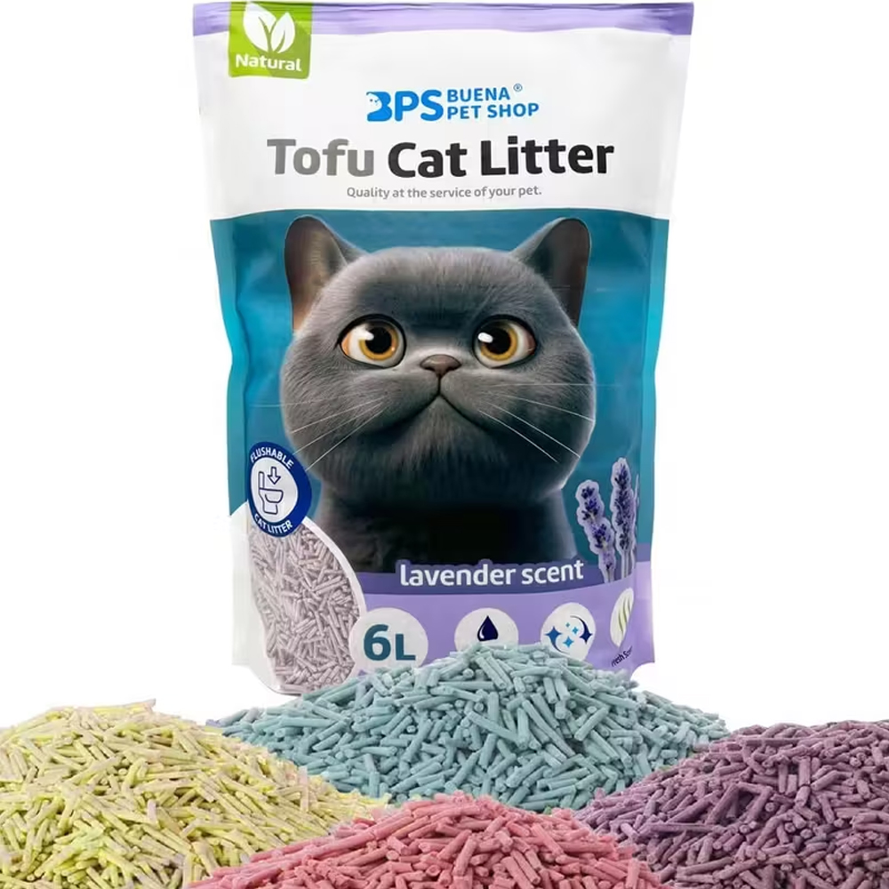 TopRed | Arena para Gatos BPS Tofu Aglomerante 6L, Sin Polvo, Aromas Original/Talco/Té Verde/Limón/Lavanda, Biodegradable, Fácil de Compactar, Eliminable por Inodoro - Ideal para Mascotas Sensibles