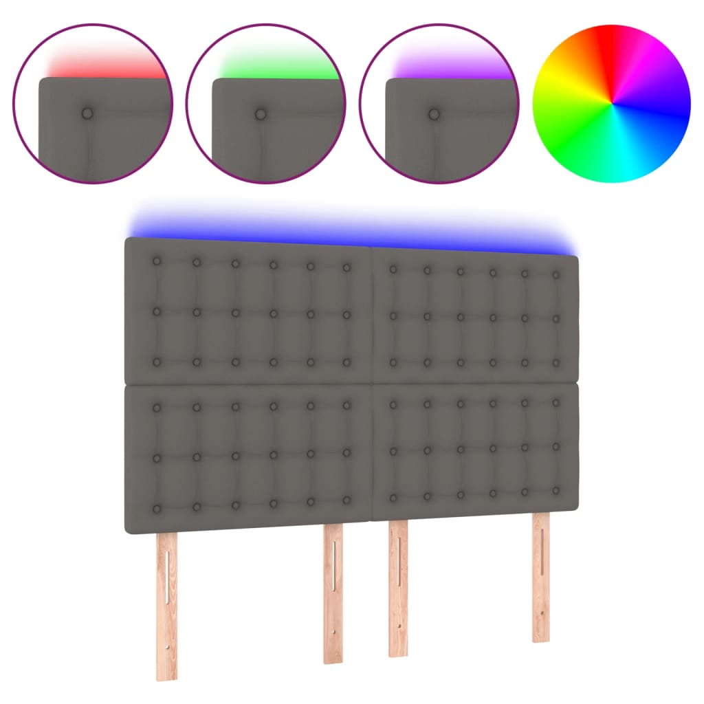 vidaXL Cabecero con luces LED cuero sintético gris 144x5x118/128 cm