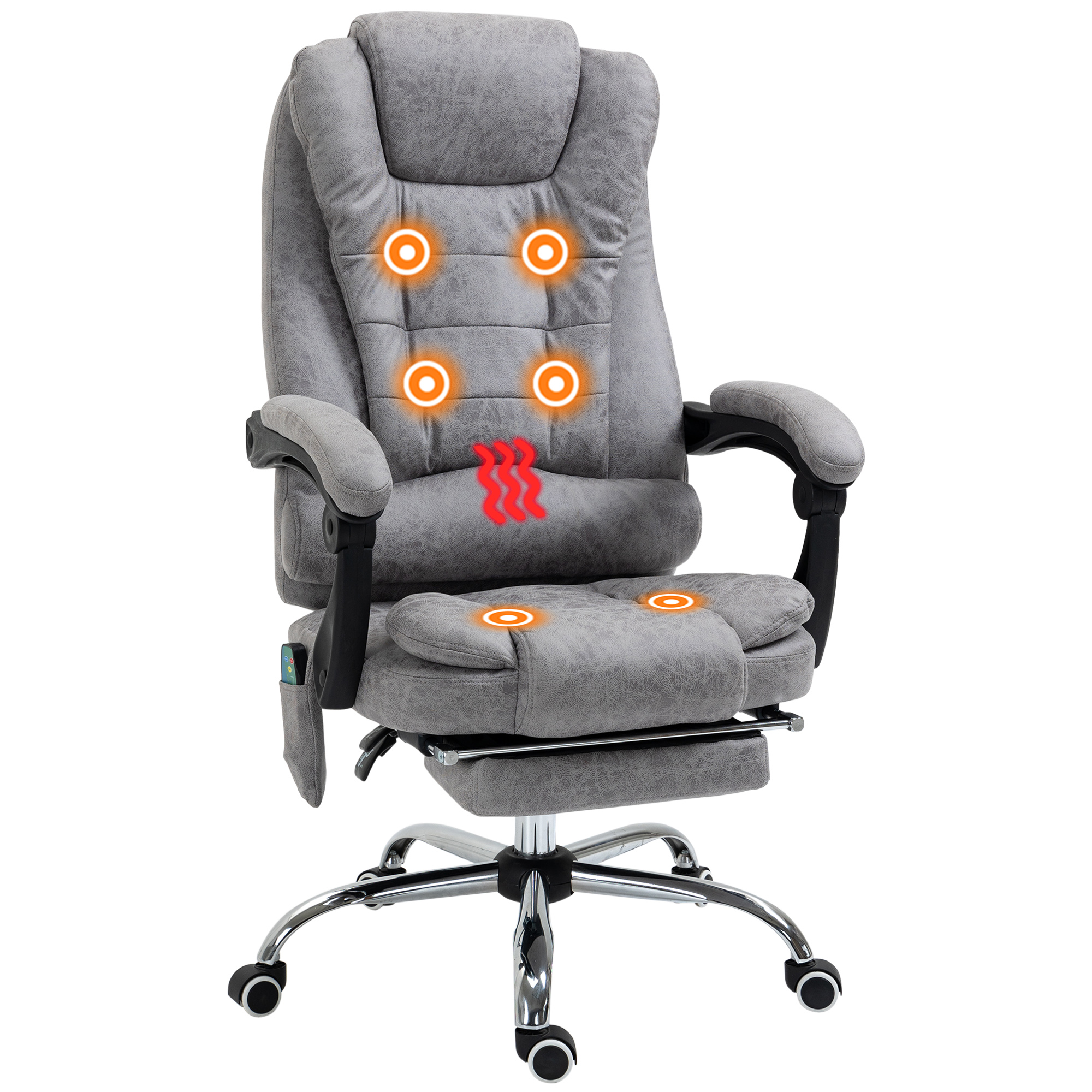 Vinsetto Silla de oficina ergonómica con masaje y calefacción Vinsetto, respaldo reclinable de altura ajustable, lona de microfibra gris