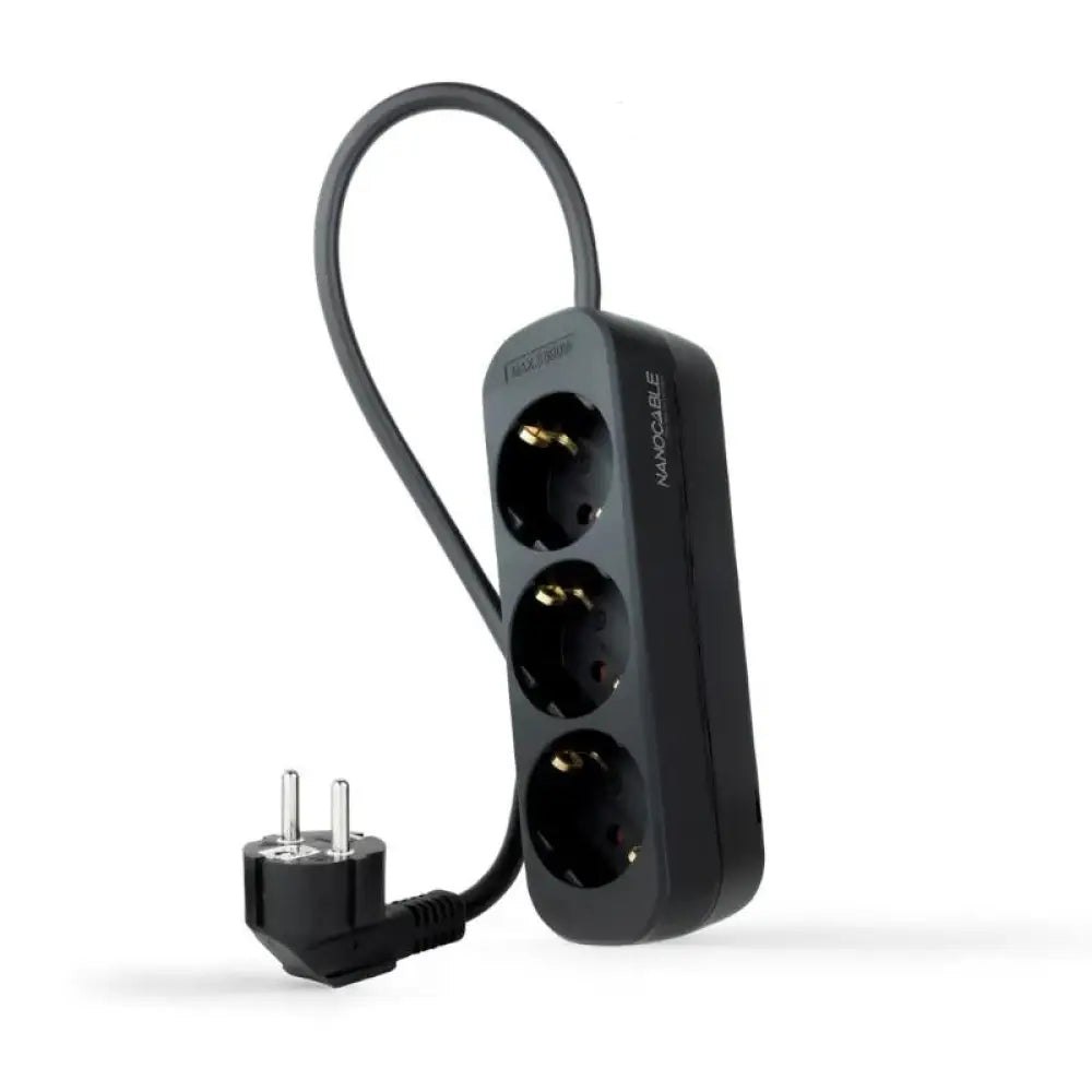 Nanocable - Regleta de enchufes con 3 tomas tipo F 1.4 m, protección infantil, certificada CE/RoHS/GS/REACH, 250V-50Hz, 3680W, color negro, modelo 10.38.0003-NS-BK para hogar y oficina