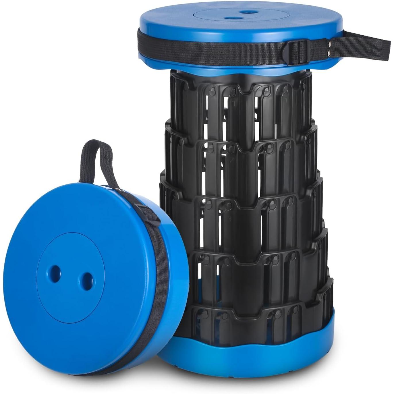 TK Taburete Telescópico Ligero Plegable Portátil, (NEW) (REFORZADO)!, para Exteriores, Camping, Senderismo, Pesca, Barbacoa, Interior, Viajes, Fiestas, Altura Ajustable. Transportable