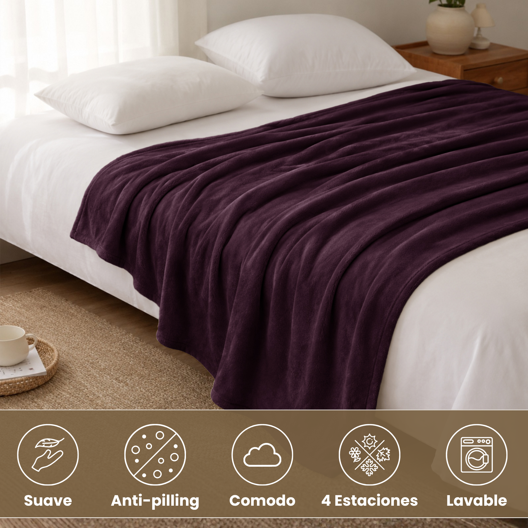 Manta de Franela Sedalina 100% Poliéster OEKO-TEX, extra suave tacto nube, cálida envolvente, lavable 30°C sin decolorar ni deformar. Tamaños 130x160/160x220/220x240, multiusos sofá, sillón, cama bebé, individual, matrimonio, piel sensible, niños