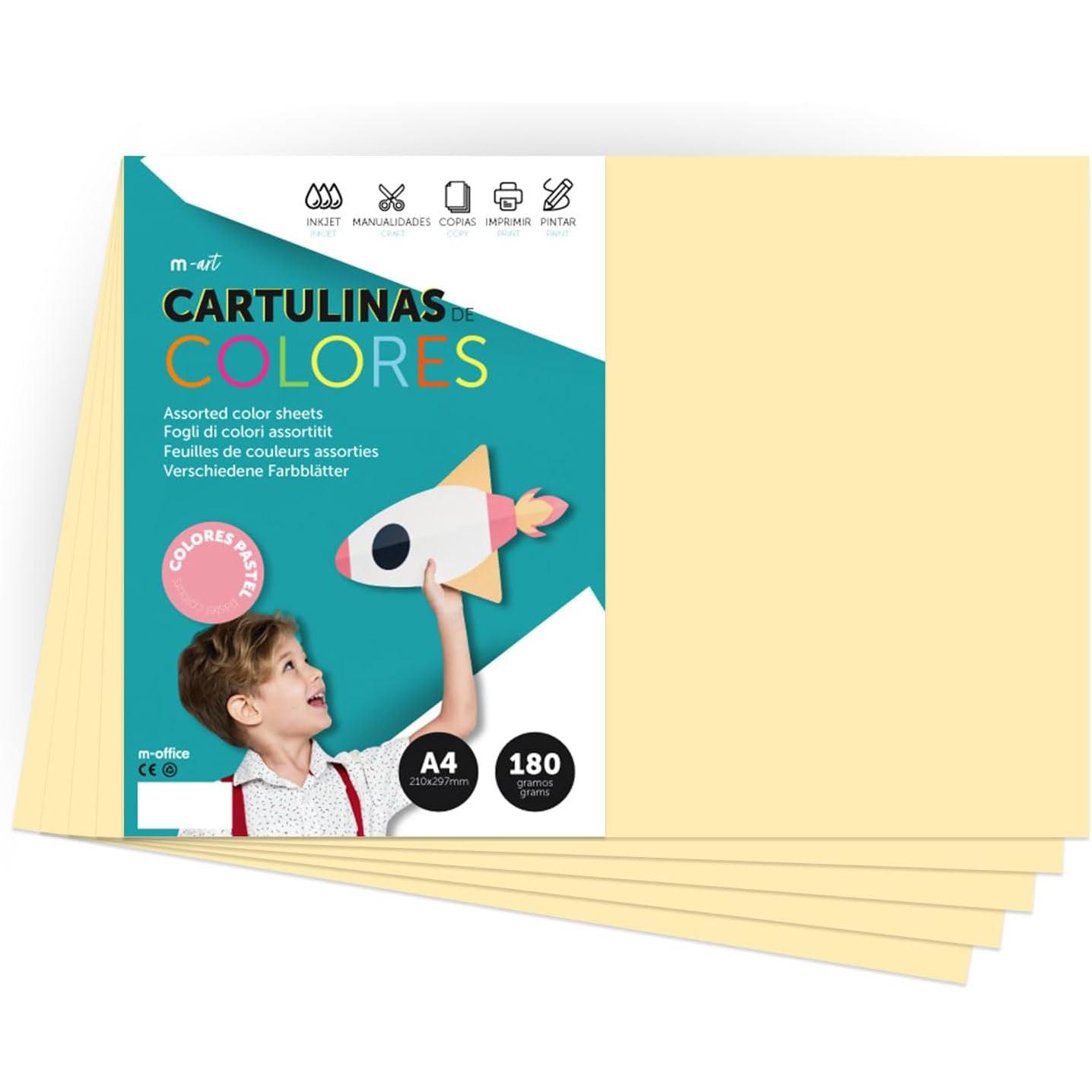 Cartulina de Colores, Cartulina A4 Colores Intensos, Hojas de Colores 180gr para Manualidades, Imprimir tus Documentos y Diseños Creativos, Folios de Colores A4 · m-office