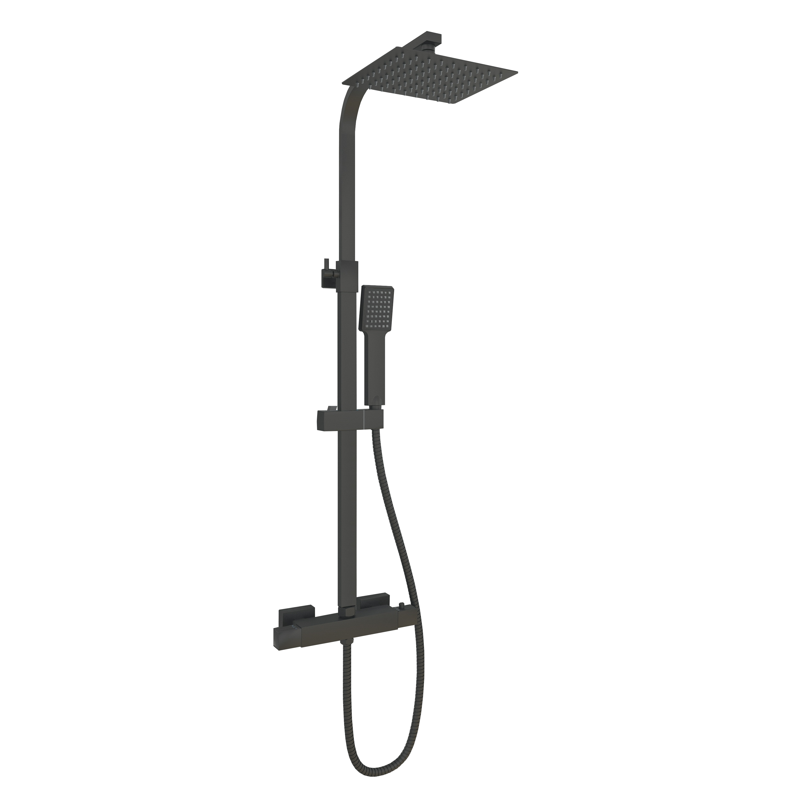 AICA Columna de Ducha Termostática Negra, Alcachofa Cuadrada + Rociador Superior Grande 20 cm x 20 cm