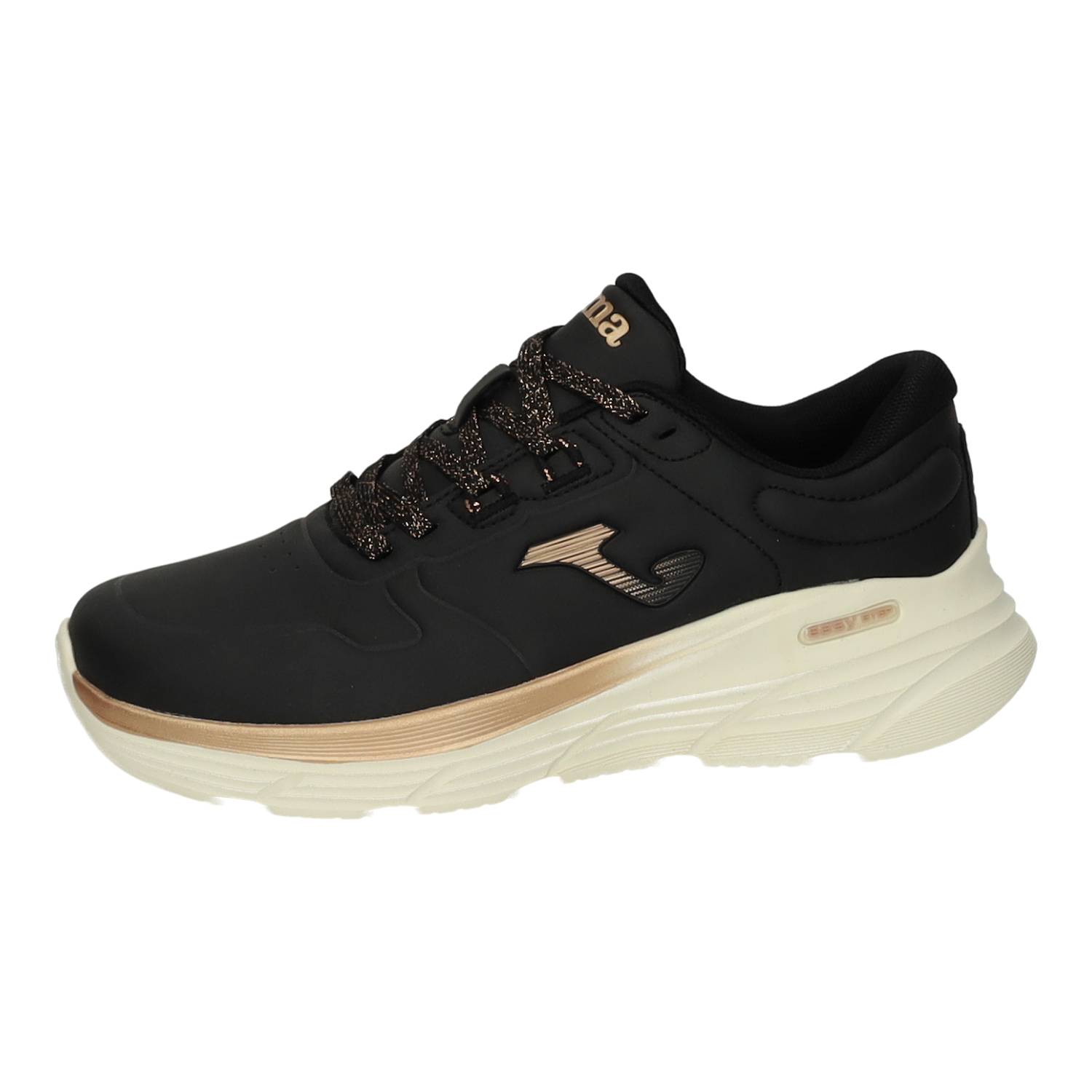 Deportivos marca JOMA para mujer en color negro. Calzado  Casual Cómodo con Cordones, Memory Foam, Water Repellent, Suela Easy Step Ligera y Flexible