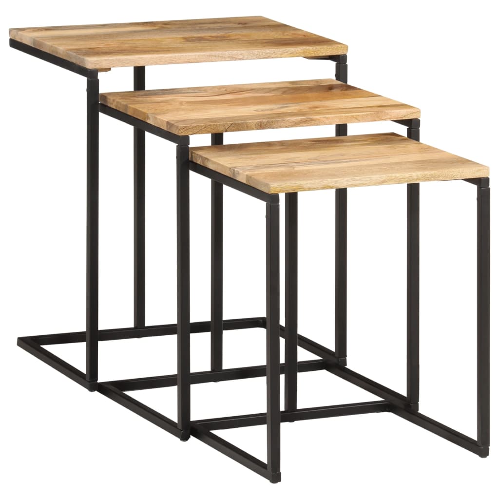 vidaXL Mesas apilables 3 piezas madera maciza de acacia