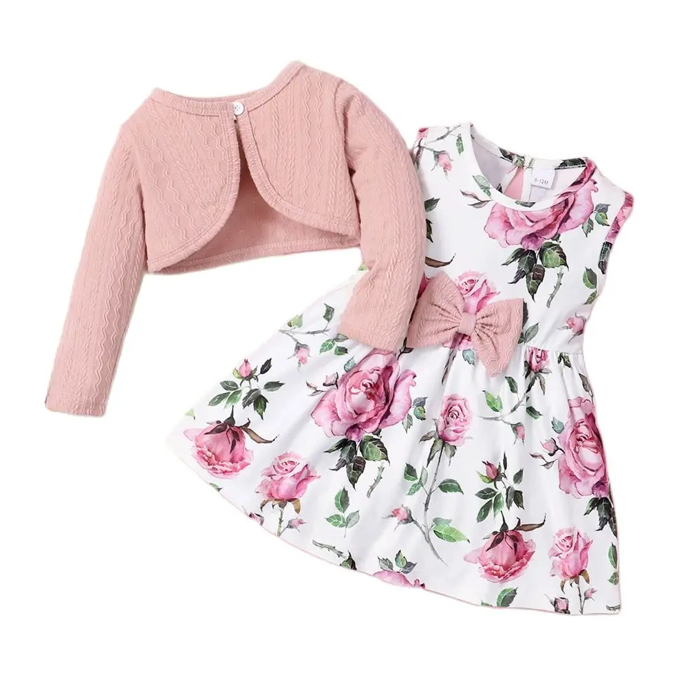 TK Conjunto De Ropa Para Bebé Niña 2PCS Con Abrigo De Manga Larga Y Vestido Sin Mangas De Flor Fashion Party Wear Para Bebés De 0 a 3 Años