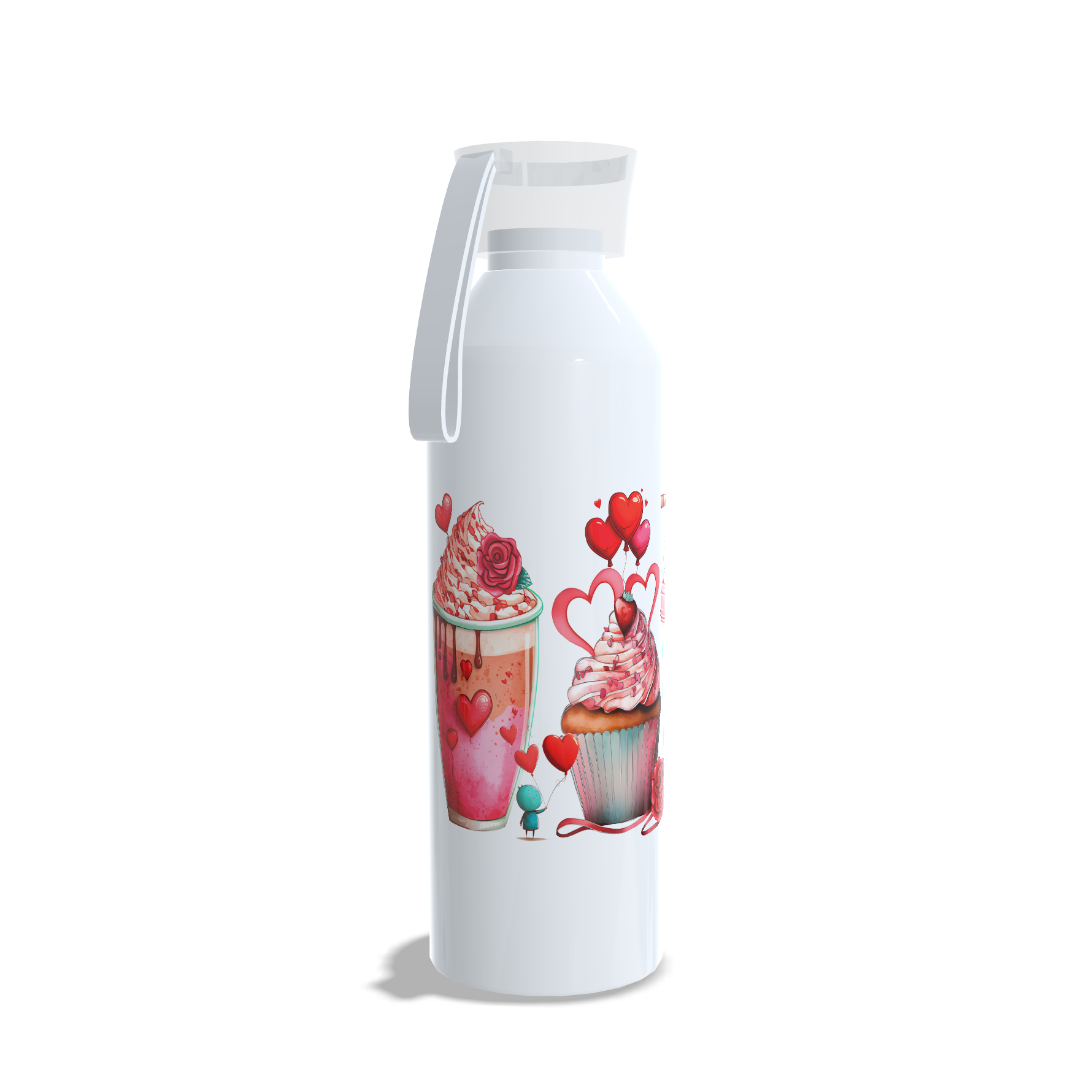 Botella de Aluminio  "Sweet Love" – 650ml – Diseño Cupcakes y Batidos – Con Correa. Conecta+y+compra