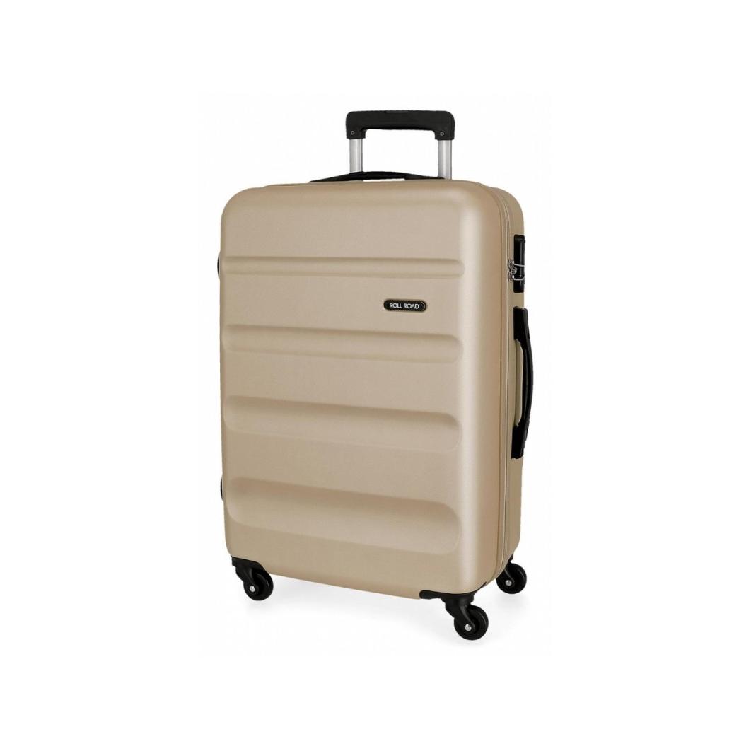 Maleta Grande Beige Roll Road Flex 75x52x28 cm, 91L, ABS Ligera con 4 Ruedas Multidireccionales y Cierre de Combinación Lateral