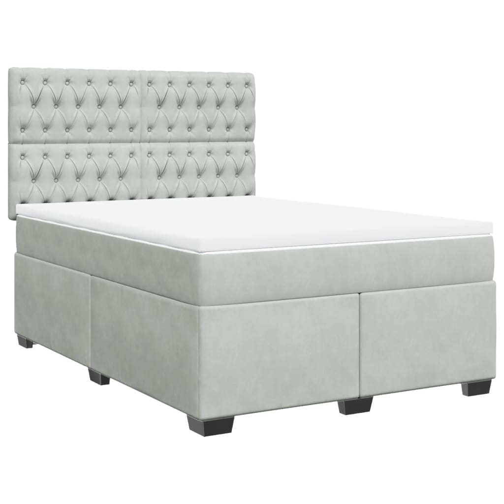 vidaXL Cama box spring con colchón terciopelo gris claro 140x200 cm
